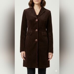 JACOB Vintage Corduroy Brown Cotton Button-up Blazer Long Open Coat - Size 3/4
